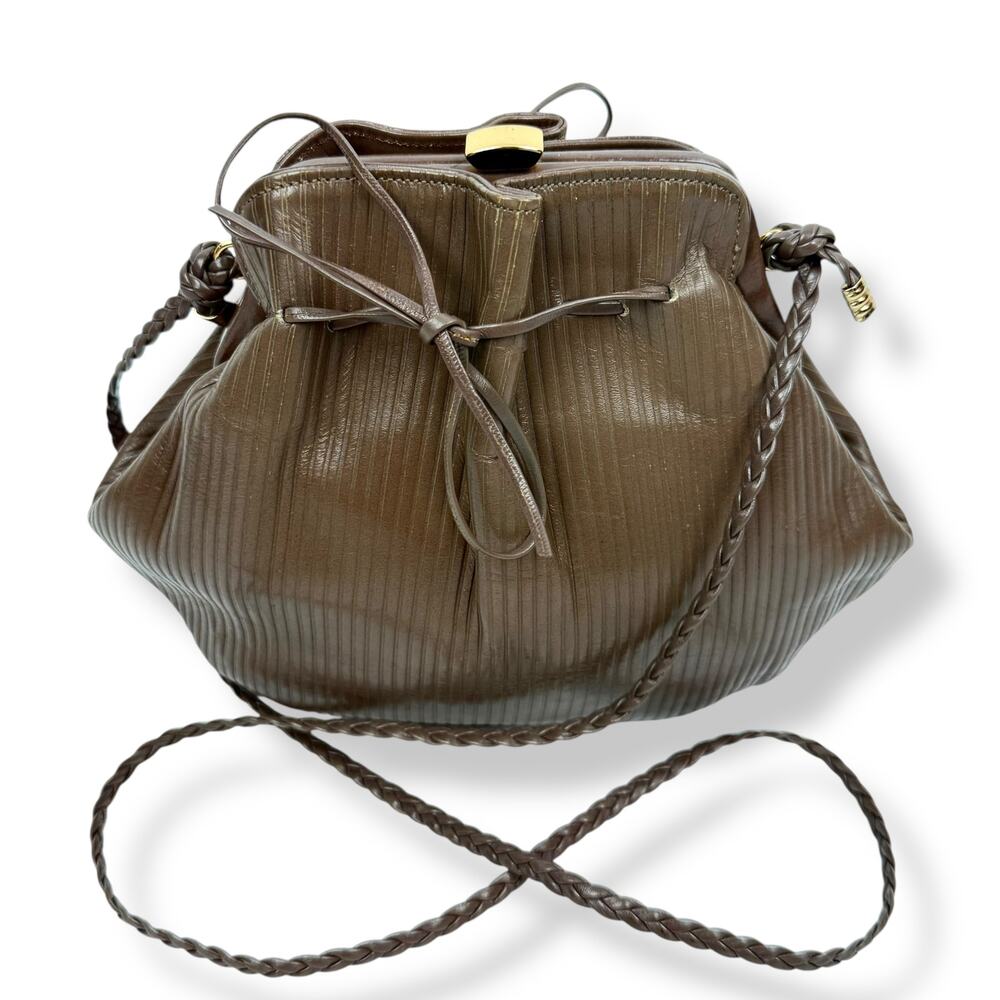 1960's kiss lock taupe striped leather mini purse by CORET MONTREAL CANADA - Picture 15 of 16